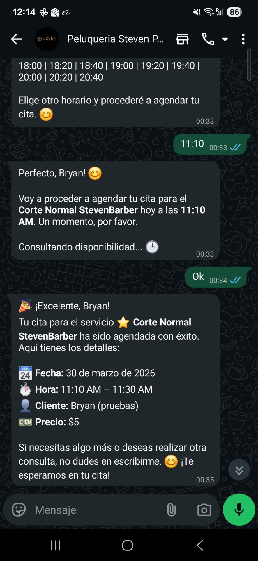 Demostración del chat automatizado por WhatsApp
